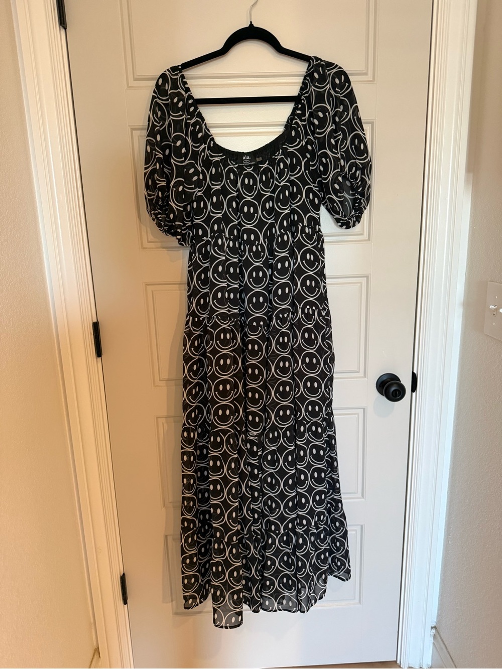 Dressed in LALA Black Maxi Dress with White Smiley Print